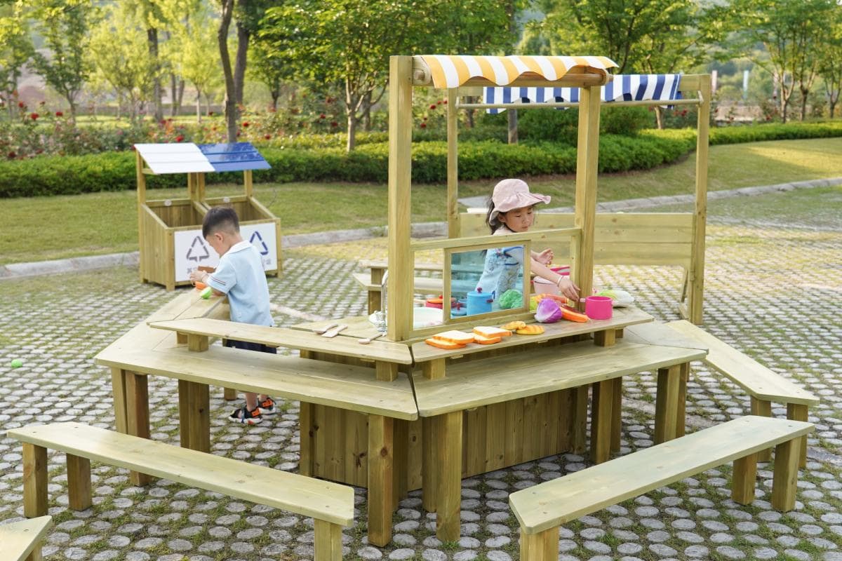 Modular Finish Systems Kids Outdoor Table | 6-Piece Modular Preschool Dining Set