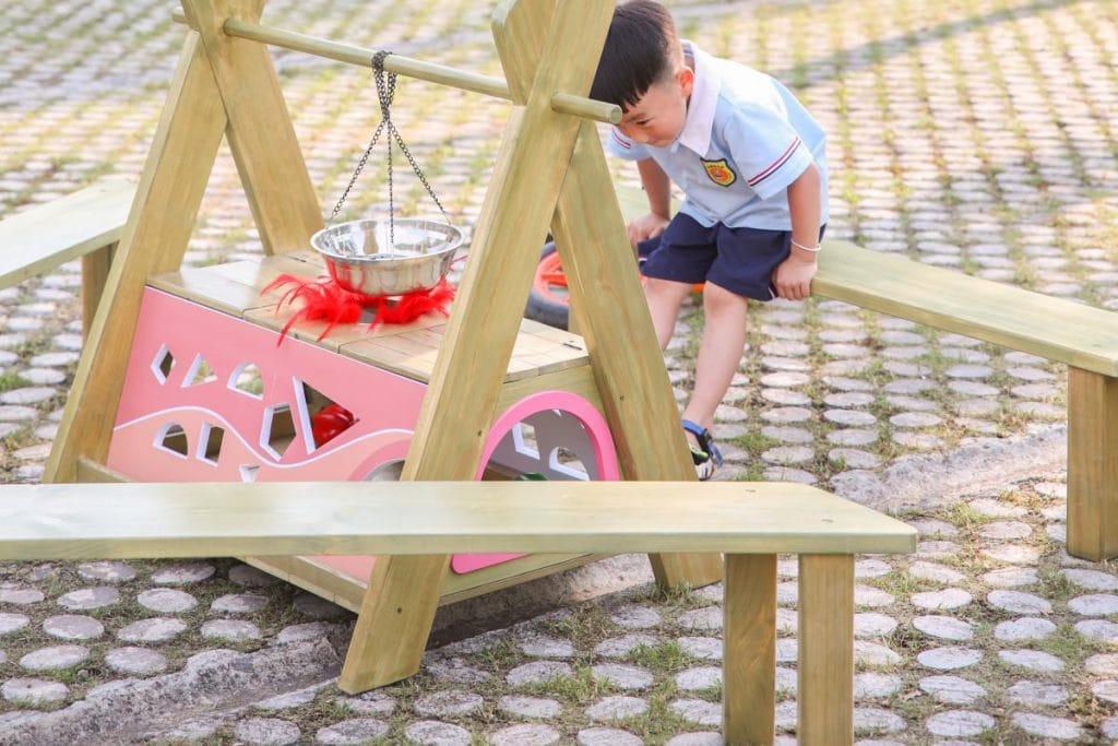 Modular Wooden Outdoor Bench for Kids