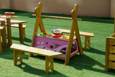 campfire playset for kids with moving fabric flame hanging pot and wooden outdoor camping frame
