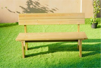 wooden kids outdoor art bench with backrest for preschool art and creative learning areas