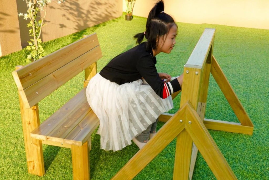 Wooden Kids Outdoor Art Bench