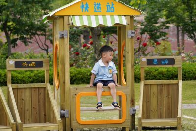 pretend delivery station made from wood for preschool parcel and courier role play
