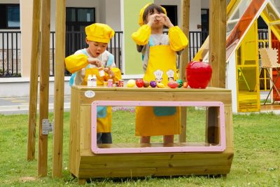 pretend shop display cabinet made from wood for preschool market and grocery role play