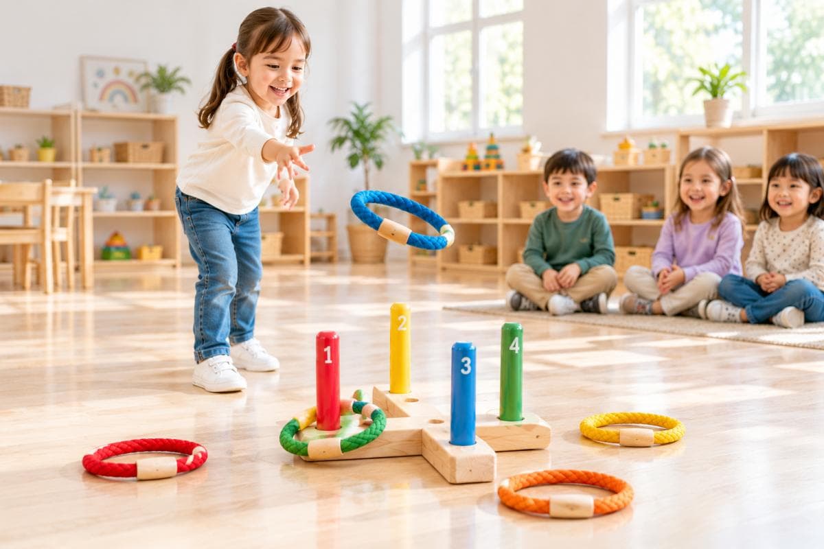 Wooden Quoits and Ring Toss Sets: A Sourcing Guide for Preschool Distributors 1 Colourful quoits ring toss set with wooden targets