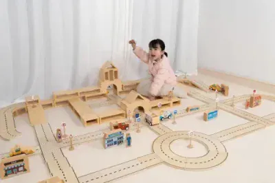 113-Piece Wooden City Road Hollow Block Construction Set